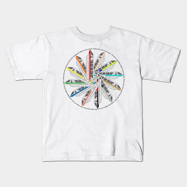 Please Stand Clear of the Monorail Color Wheel Kids T-Shirt by Tomorrowland Arcade